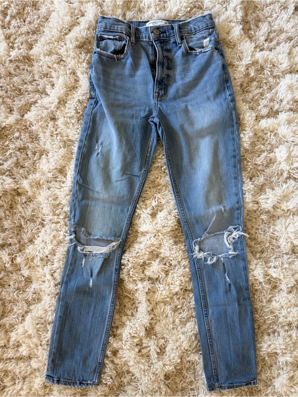 Abercrombie & Fitch Women's Skinny Ripped Jeans - Light Blue